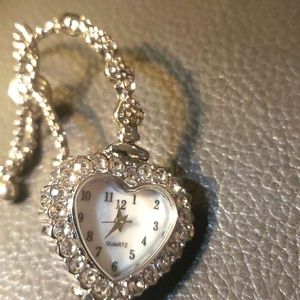 FAUX Diamond Heart Watch Silver EUC.